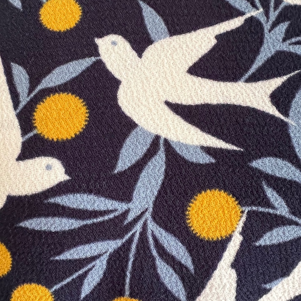 Boden Alda Navy Blue Yellow White Leaf Bird Floral Print Shift Dress US 10R - Picture 3 of 6